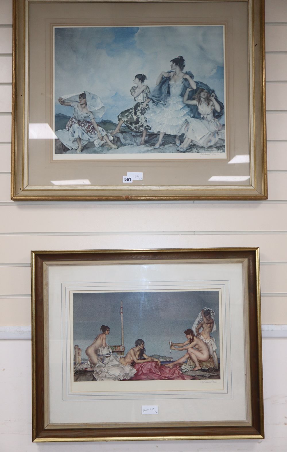 William Russell Flint, two signed prints, The Mirror and The Shower, 32 x 48cm and 44 x 56cm